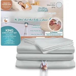 Fitted  Sheet Set (4Pcs) - StayFit(TM) Compression Cord for No Slip - No Pop Offs, Wrinkle-Free Fit - Double Brushed Microfiber, Stays Tight  Night - Fits Mattresses up to 14" deep