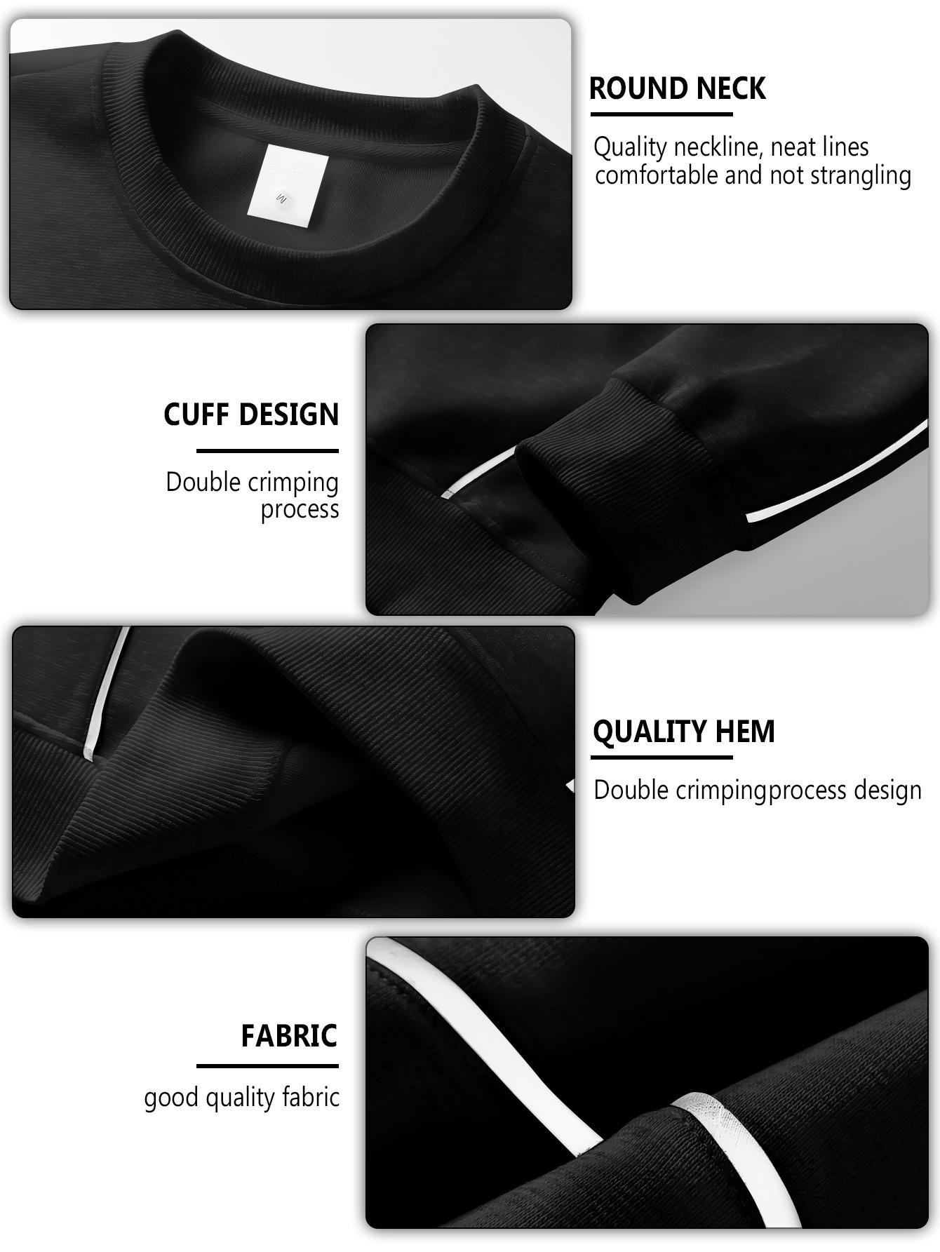 CCCMAI Men's Regular Fit Plain Sweatshirt Crew Neck Long Sleeve Top Street Fashion Style Loose Casual Solid Color Pullover Suitable for Spring and Fall Fashionable Menswear