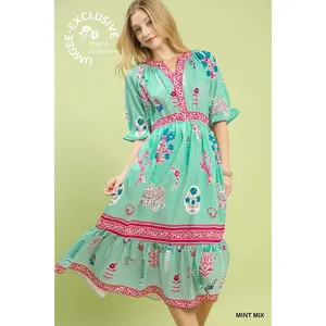 Mint Mix Floral Collage Midi Dress by Umgee