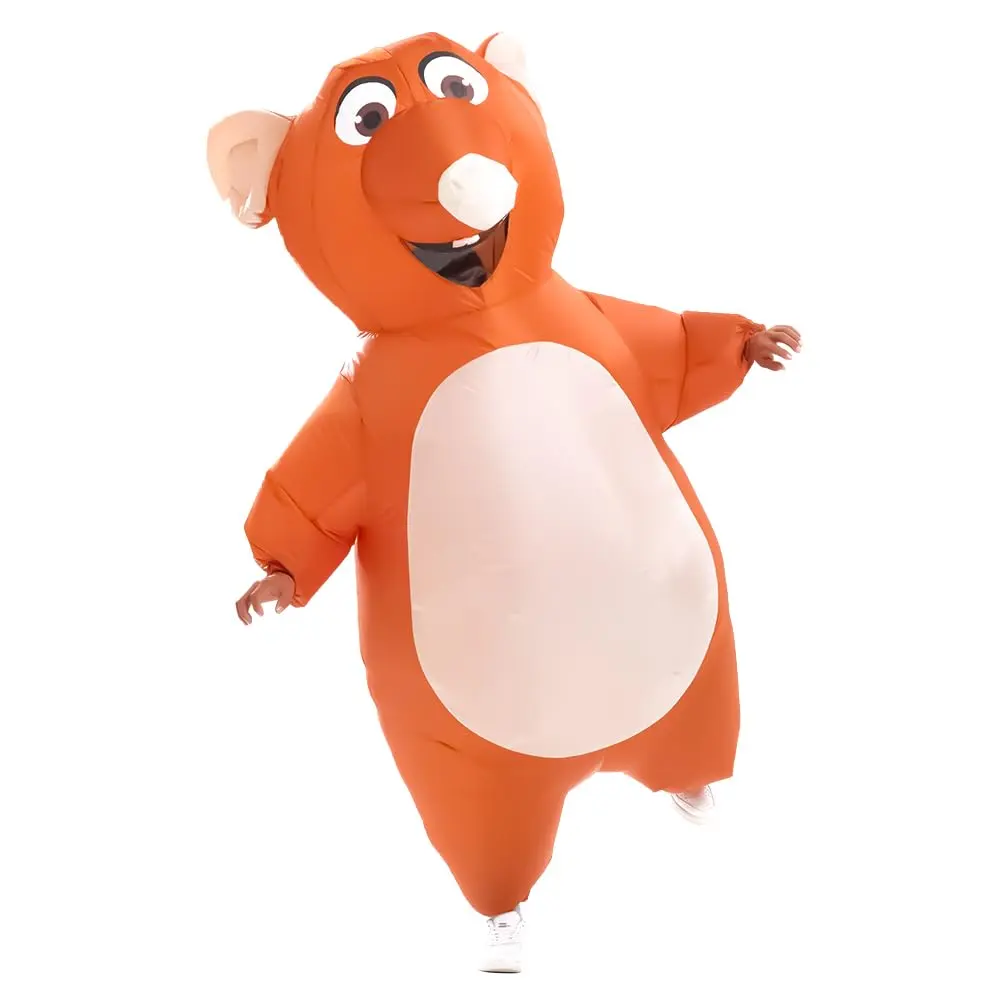 Adult Inflatable Orange Mouse Suit - Funny Blow Up Rat Mascot Outfit with Fan, Battery, Zipper, Straps & Durable Fabric for Halloween, Birthday Parties