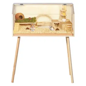 Large：40" L x 20" W x 47.5" H / Small：32" L x 16" W x 40" H Hamster Cage with Legs Hamster Habitats Enclosure with Acrylic Window & Openable Top Small Animal Cage Chew Proof for Guinea Pig, Chinchilla, Gerbil