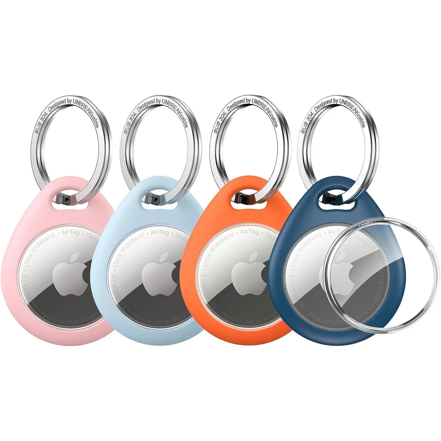 UNBREAKcable AirTag Holder 4 Pack – Waterproof TPU Protective Case with Metal Keychain, Secure Fit for Apple AirTag