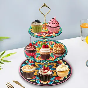 Layered Wood Display 3-Tier Dessert Theme 5D Diamond Painting Platter | Kitchen Table Decor Handmade DIY Creative Gift