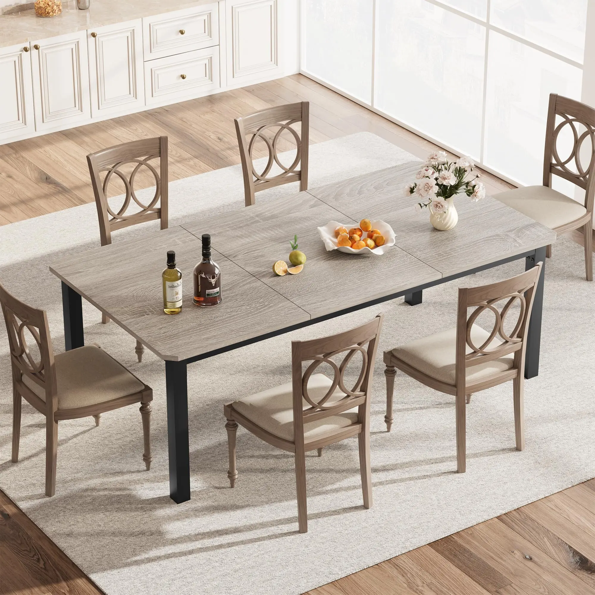 Industrial Dining Table for 6-8 People,78.7" Long Kitchen Table, Wood Dining Table, Kitchen & Dining Room Table,Rectangle Dining Room Table for 6 Perfect for Dinner Or Meeting-Brown(Only Table)