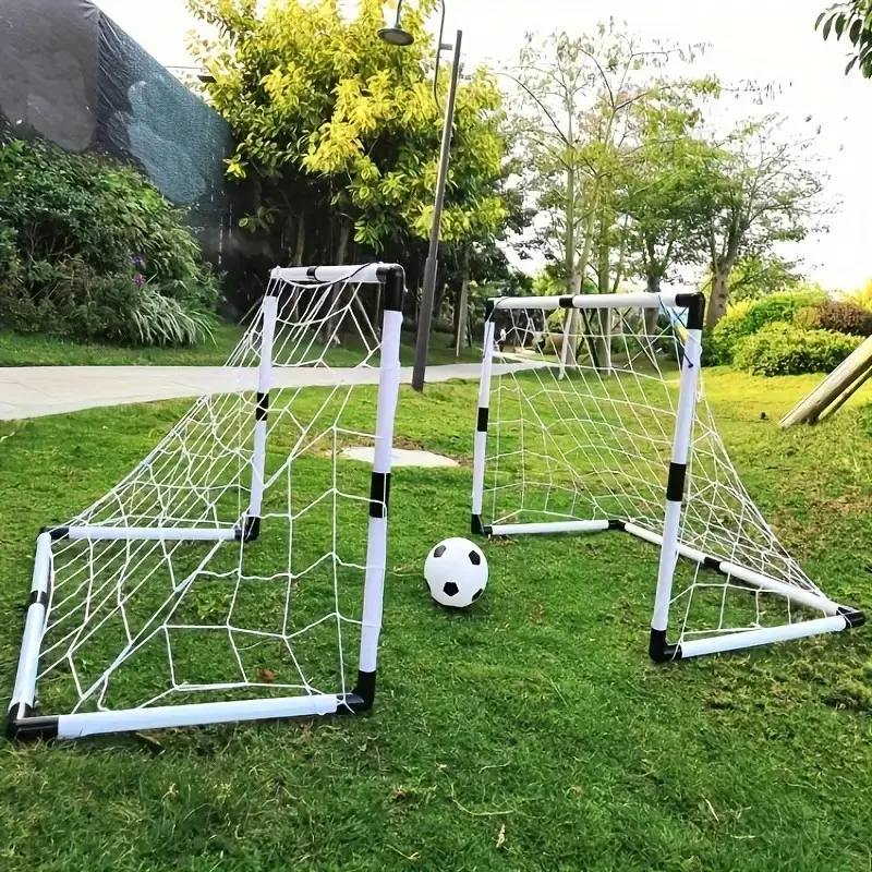 Portable Foldable Football Goal Set, Indoor Outdoor Trapezoid Soccer Net, Detachable Kids Training Equipment, Boy Girl Birthday Gift, PP Material, Blue