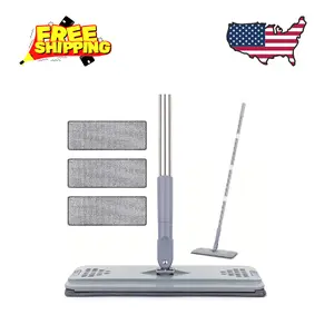 Flat Mop with 3 Pads, Microfiber Mops for Floor Cleaning Adjustable Handle 29-49