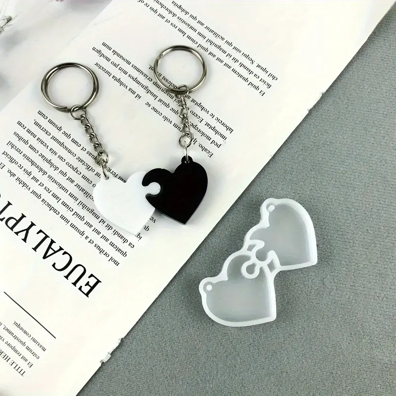 1set Valentine's Day Puzzle Heart Silicone Keychain Mold DIY Jewelry Pendant Making Tool Decorative Epoxy Earring Resin Molds