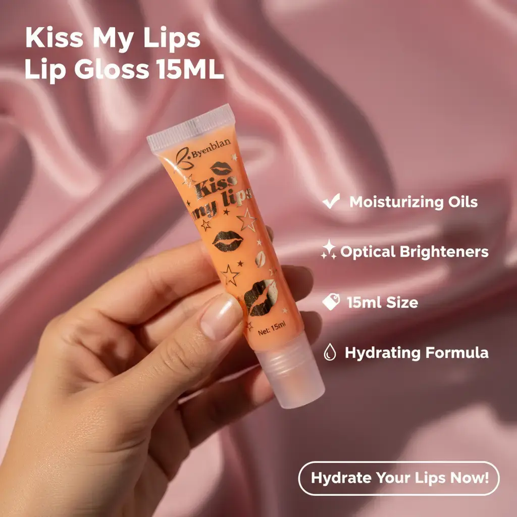 Byenblan Kiss My Lips Lip Gloss with Moisturizing Oils & Optical Brighteners for Soft Lips 15ml Lipstick Moisturizer Makeup Cosmetic Hydrate Moisturize Moisture Hydrating