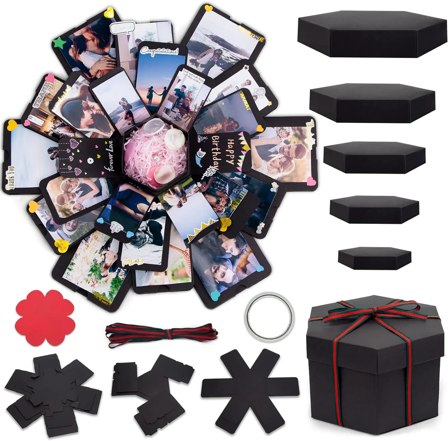 Explosion Gift Box, Handmade Photo Album Surprise Picture Pop Up Love Box with Creative DIY Accessories for Valentine's Day Anniversary Birthday