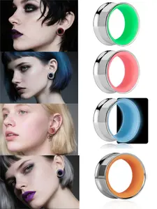 Vanku 2pcs 316 stainless steel | Dual Color Heart Ear Tunnels Earrings | Anti-Allergy Stainless Steel | Daily & Party Wear