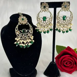 Stylish Polki Earrings with Tikka Set.