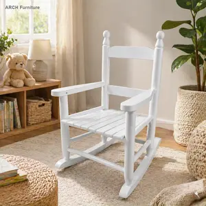 Children's 1-Seater Wooden Rocking Chair - White, Durable, Toddler-Safe Safety Seating with Backrest, Slatted Design, Easy-to-Use, Suitable for Living Room, Garden, Deck