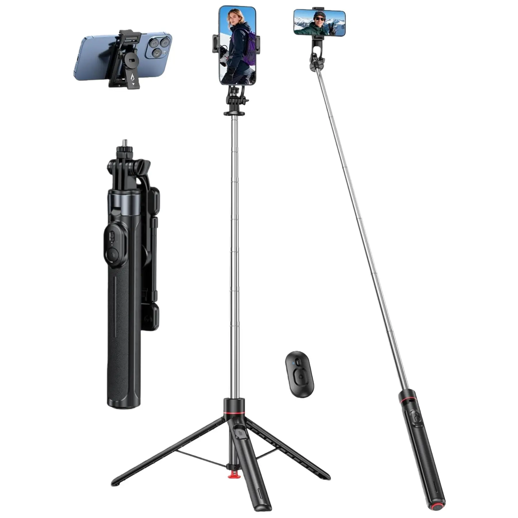 52" Adjustable Extendable Cellphone Tripod with Detachable Selfie Stick, 360° Rotatable Camera Mount, Wireless Remote Control, Compact Foldable Vlogging Kit, Portable Lightweight Stand for Travel, Mobile Phone Accessories for iPhone & Android