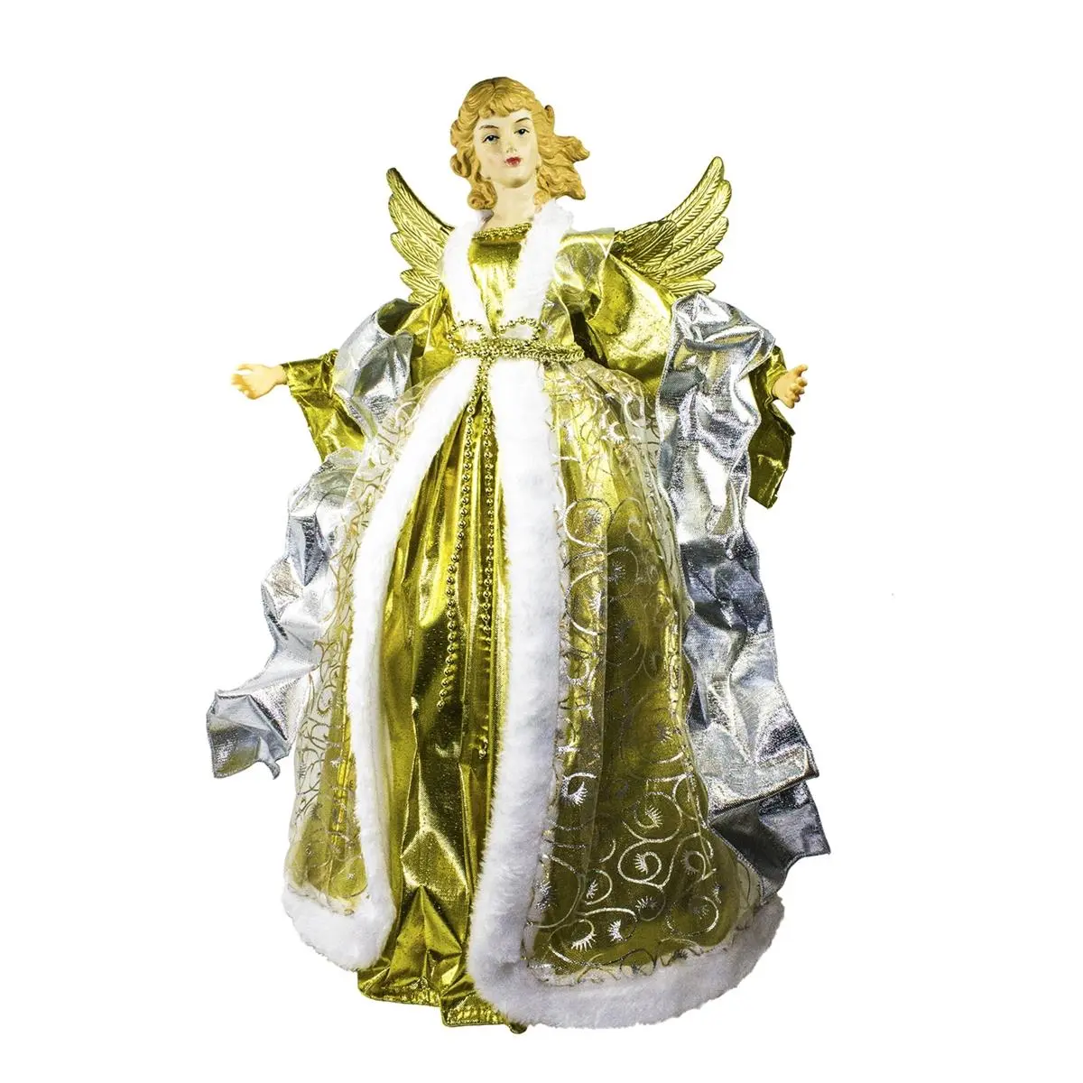 212 MAIN 16 in. Christmas Angel Tree Topper - Angel Shape, Metallic Gold & Silver Finish, Festive Holiday Home Decor Ornament, Table Centerpiece
