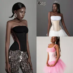 Sziqi 14-Hook Waist Trainer for Women - Short Waist Friendly, Strong Shaping & Tummy Control Corset in Chocolate Brown, Black, Strawberry Pink Mesh