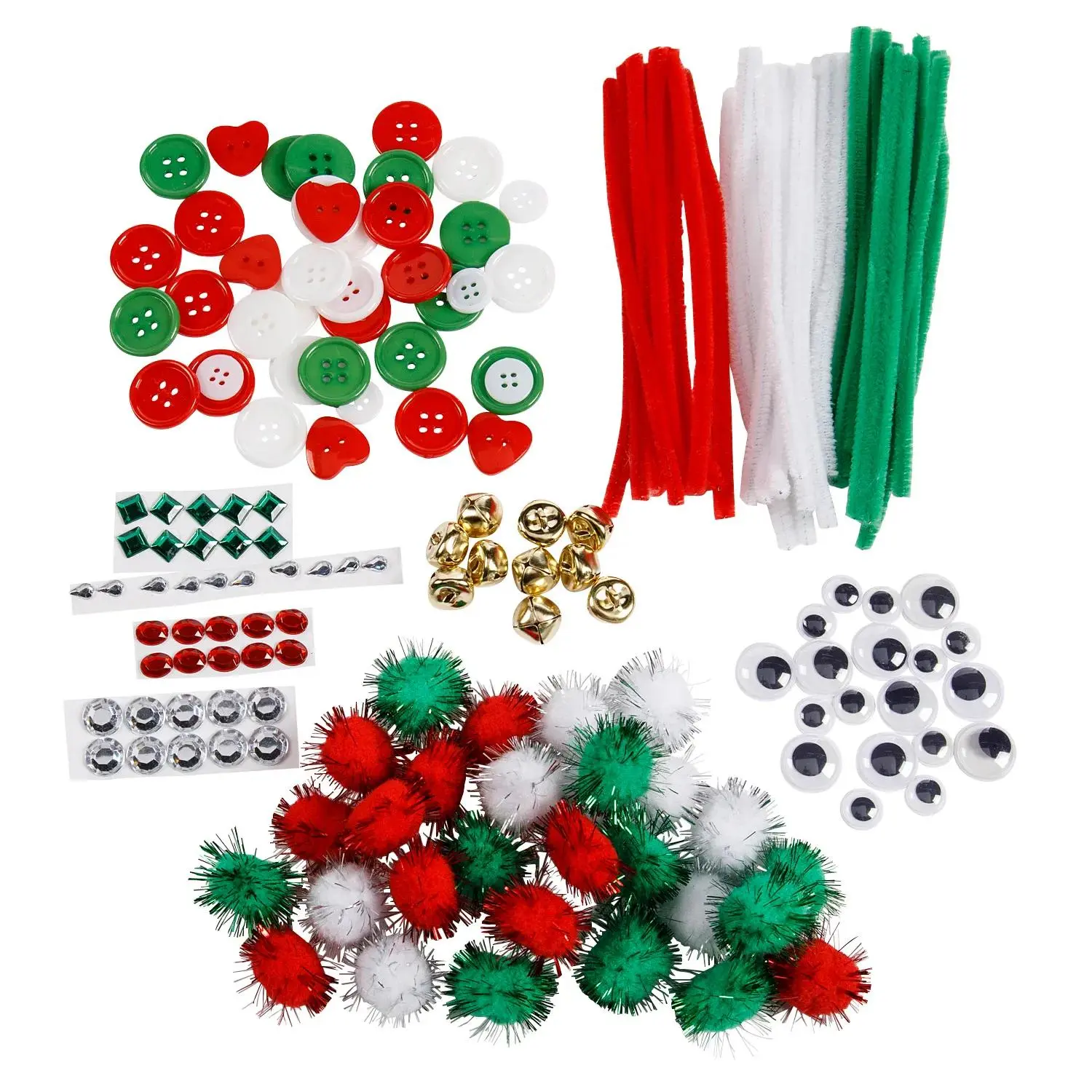 Multicolor Metallic Christmas Craft Supplies Assortment - 1/4"-6" Sizes, 1000 Pcs Bulk for Gifts, Ornaments, Decorations, Goldtone Metal