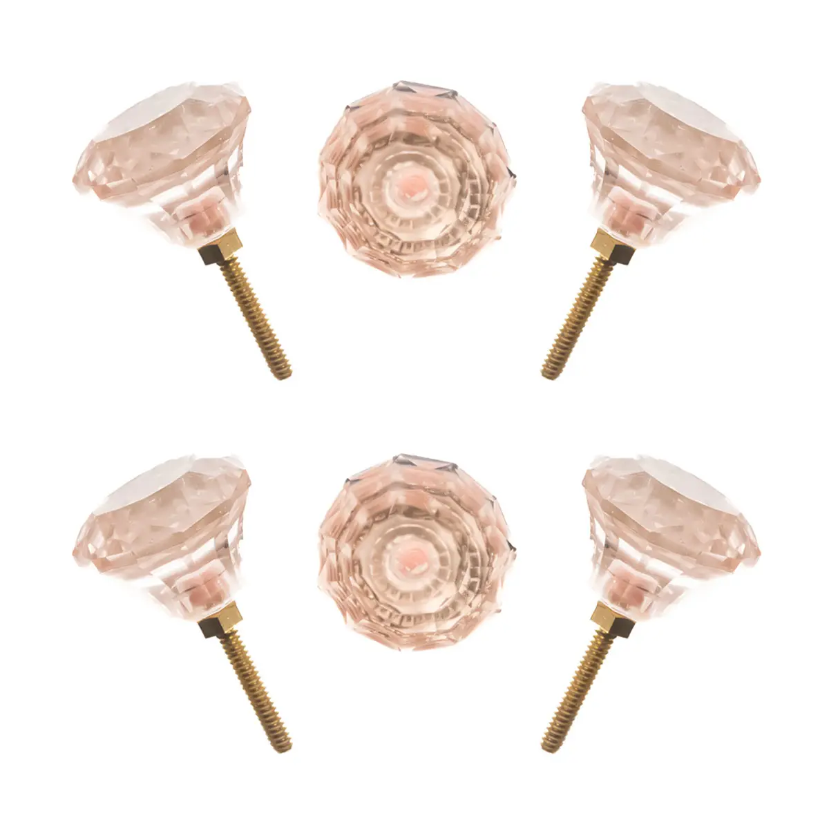 Blush Pink Glass Knobs - Large, Medium, Small Faceted Crystal Pulls (Pack of 6) by CDNY