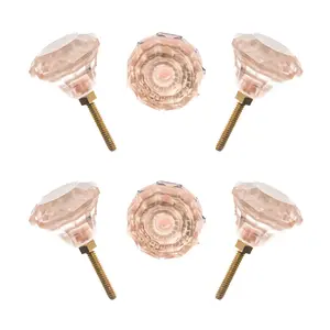 Blush Pink Glass Knobs - Large, Medium, Small Faceted Crystal Pulls (Pack of 6) by CDNY