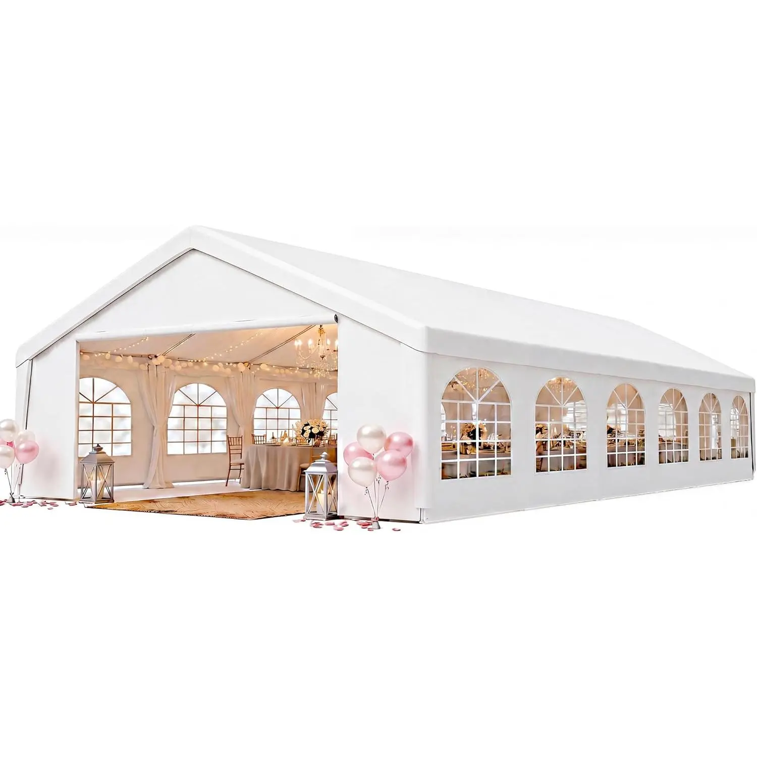 Aoxun 20x40 Party Tent Canopy for Weddings Waterproof Event Tent with Removable Sidewalls &Roll-up Door, Heavy-Duty Steel Frame for Outdoor Weddings, BBQ, Birthday Parties, & Camping,White