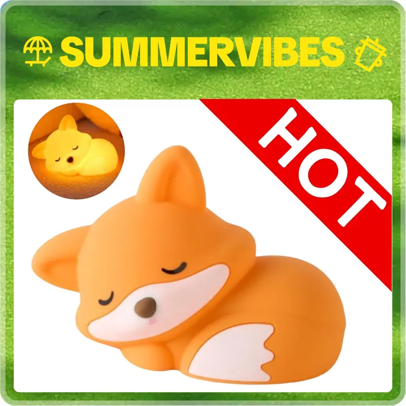 2026 Cute Fox Night Light Lamp - Rechargeable Squishy Silicone Touch LED Nursery Lighting, Dimmable Bedside Lamp with Timer, Kawaii Animal Nightlight Gift for Kids Girls Baby Bedroom Decor
