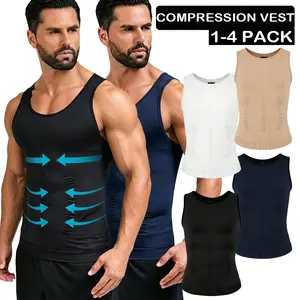 1/2/3/4 Pack Menswear Compression Vest Tank Top Underwear Sleeveless Breathable Tummy Control  Stretchy Sports