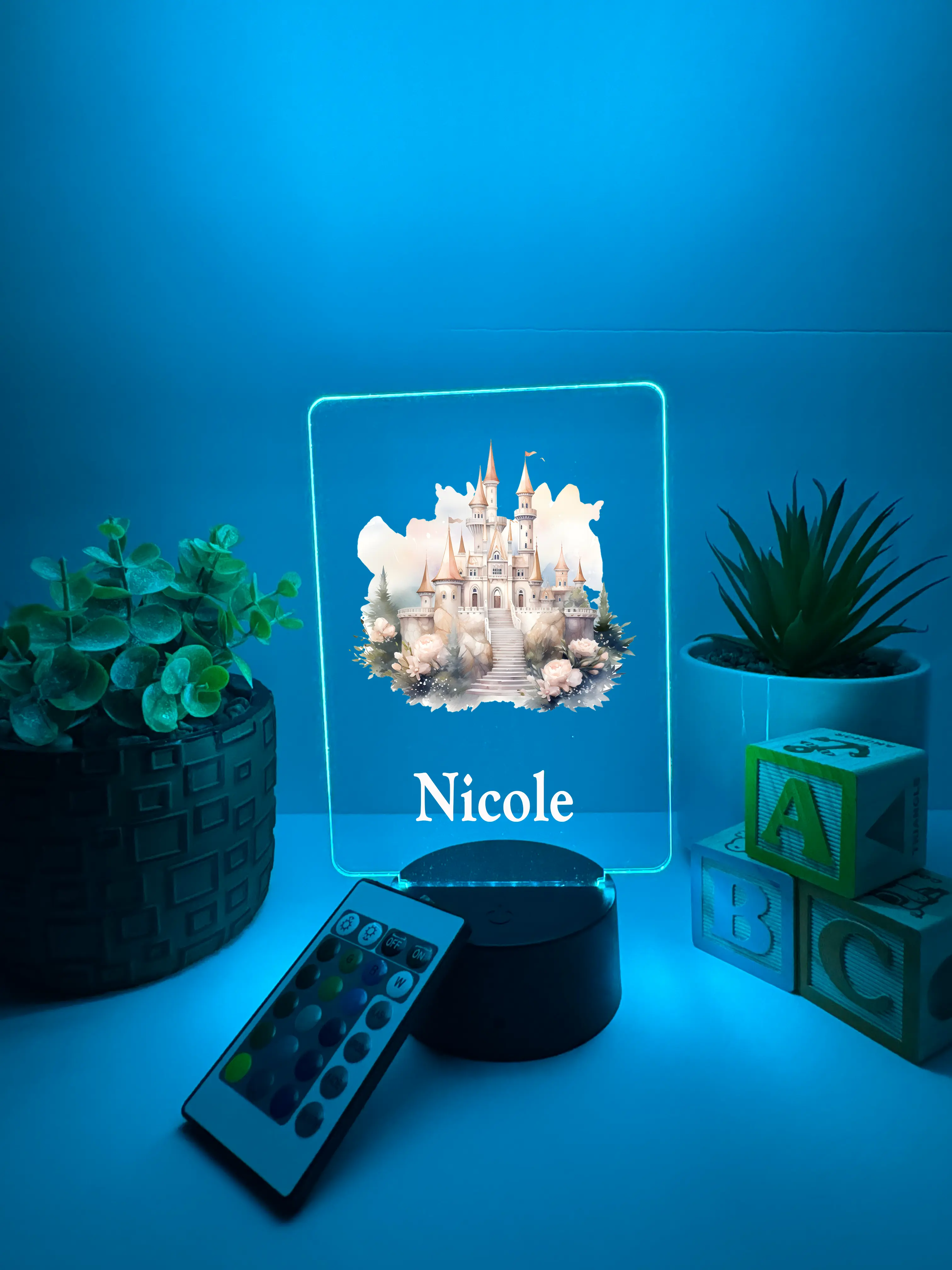 Princess Castle, Rainbow, LED Night Light Birthday Gifts For Toddlers, kids, Baby, Newborn, Girl, Christmas Present, Baby Shower, Bedroom Decor, FREE Personalization, 16 Color Options light with remote included, Made in USA, Push Gift Nursery Decoration
