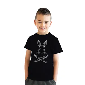 Youth Jolly Roger Easter T Shirt Funny Pirate Bunny Flag Egg Hunt Tee for Kids Funny T Shirts Easter Tops for Kid Novelty Tees for Kids Black