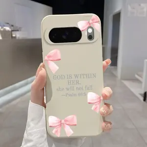 Rounded Edge Phone Case for Google Pixel 10 9 8 7 Pro A XL Pretty pink bow Pattern Full Body Protection Shockproof Soft Liquid Silicone Cover Cellphone Protective