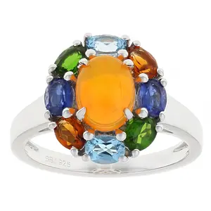 JTV Orange Ethiopian Opal Rhodium Over Sterling Silver Ring 2.12ctw