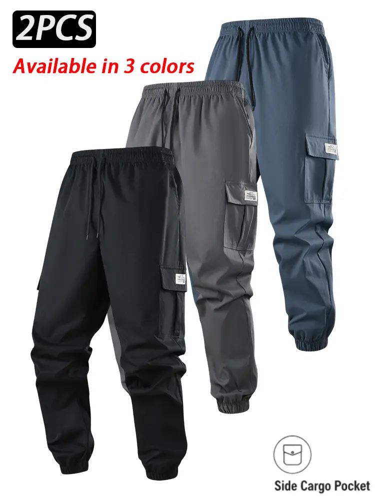 Men’s Cargo Jogger Pants, 1/2/3-Pack Casual Solid Color Sweatpants with Elastic Waist, Adjustable Drawstring, Side Flap Pockets and Cuffed Ankles, Relaxed Fit Streetwear Track Pants for Daily Wear, Travel, Workout and Outdoor