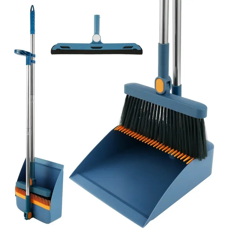 Broom And Dustpan Set Combination Long Handle 180° Rotating Floor Broom Squeegee Dustpan Set Portable Squeegee Broom