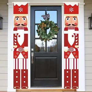 1 pair Christmas Nutcracker Door Hanging Decorations, Non-Electric Home & Party Decor, Winter Season Festive Entryway Banner Set
