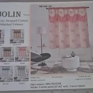 Bollft Pink Curtains with Attached Valance 88190-5# 100% Polyester 53"x63" Panels for Home Decor