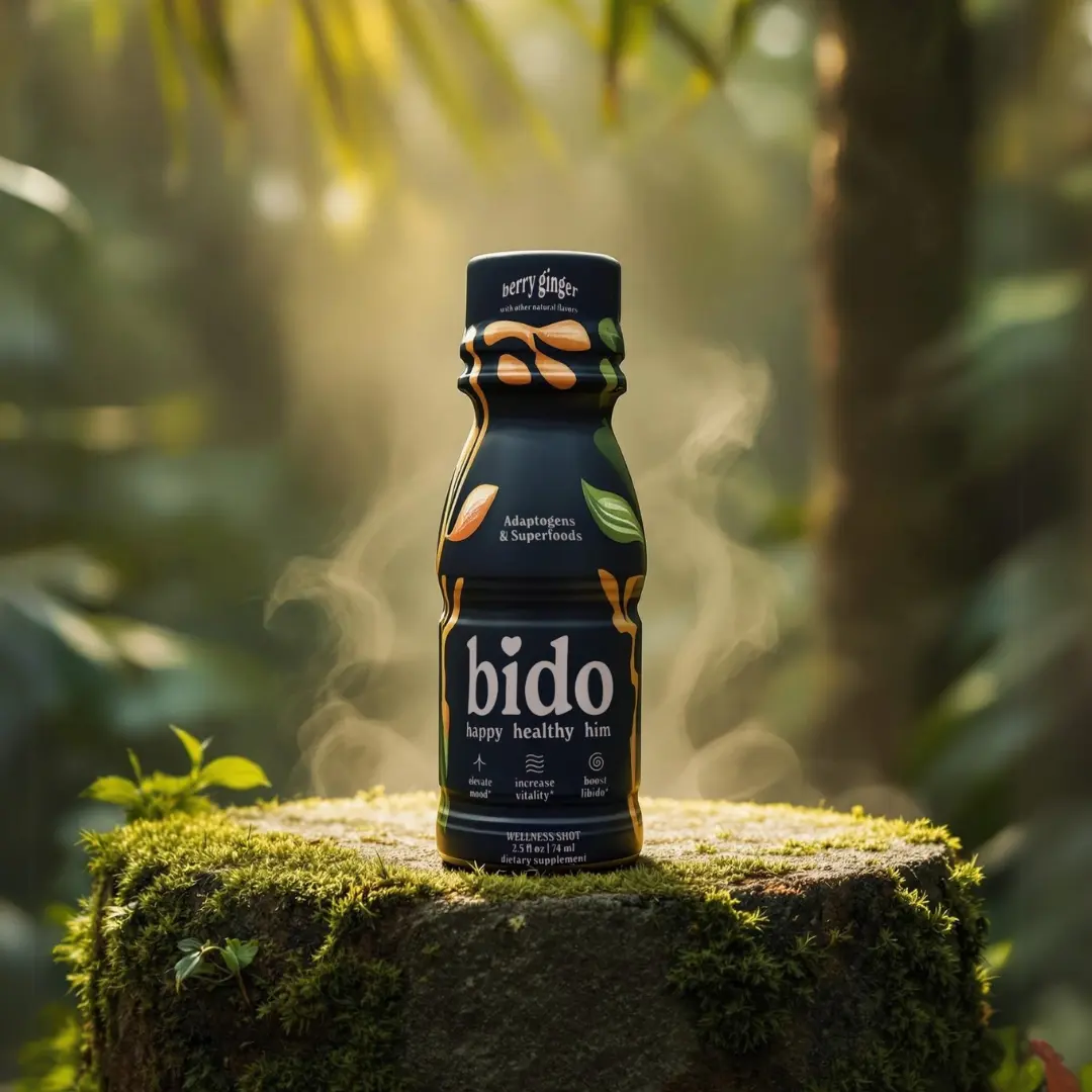 Bido For Him (Berry Ginger) | Adaptogens And Superfoods Drink | 15-In-1 Supplement | Ashwagandha, Maca, & More | Stress Relief, Better Mood & Vitality