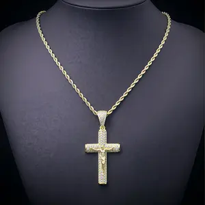 YC 14/18K Cuban, Figaro, and Rope Chain Cross Necklace Hand-polished with multi-layer electroplating Everyday wear necklace， Valentine's Day gift