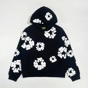 Denim Tears Hooded Tracksuit 2 Piece Set American Casual Streetwear Unisex Long Sleeve Hoodie Sweatpants Fluffy Kapok Print Loose Ripped Denim Jeans Women's Clothing - Top, Womenswear