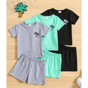 6M-3Y Kids Boy Mystery Outfit Set 6-Piece Summer Clothing  Palm Tree Print T-Shirts + Matching Shorts (3 Colors) 22411047 Casual