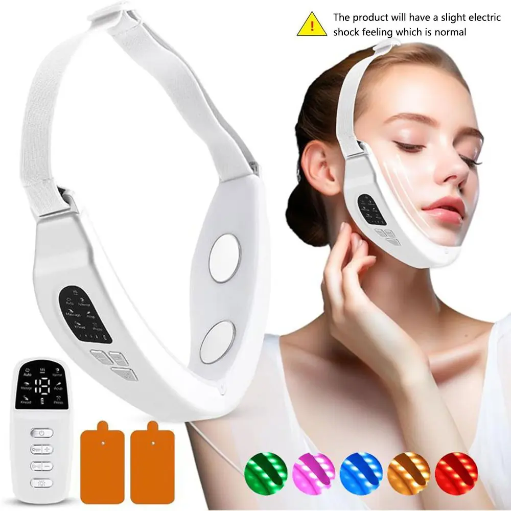 V-Face Lifting Beauty Device, Dual Chin Machine, Facial Shaping Tool, Facial Sculpting Tool, Facial Beauty Instrument, Facial Massager with 5 Color Lights, 6 Modes 18 Levels Adjustment, Perfect Gift for Women & Teens