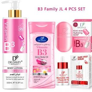4pcs DR.DAVEY Vitamin B3 Body Oil+Body Lotion+Essence+Soap Skin care set for cleaning, moisturizing, and hydrating men and women, suitable for all seasons, portable for travel, Body Essentials Set for Body, Face, Hand,Foot, Lip, Eye Body Gift Set