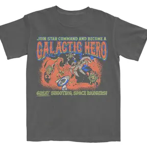 Comfort Colors Galactic Hero Vintage Space Graphic T-Shirt, Retro Sci-Fi Cartoon Tee, 80s Style Space Rangers Shirt for Men Women Nerd Gift USA