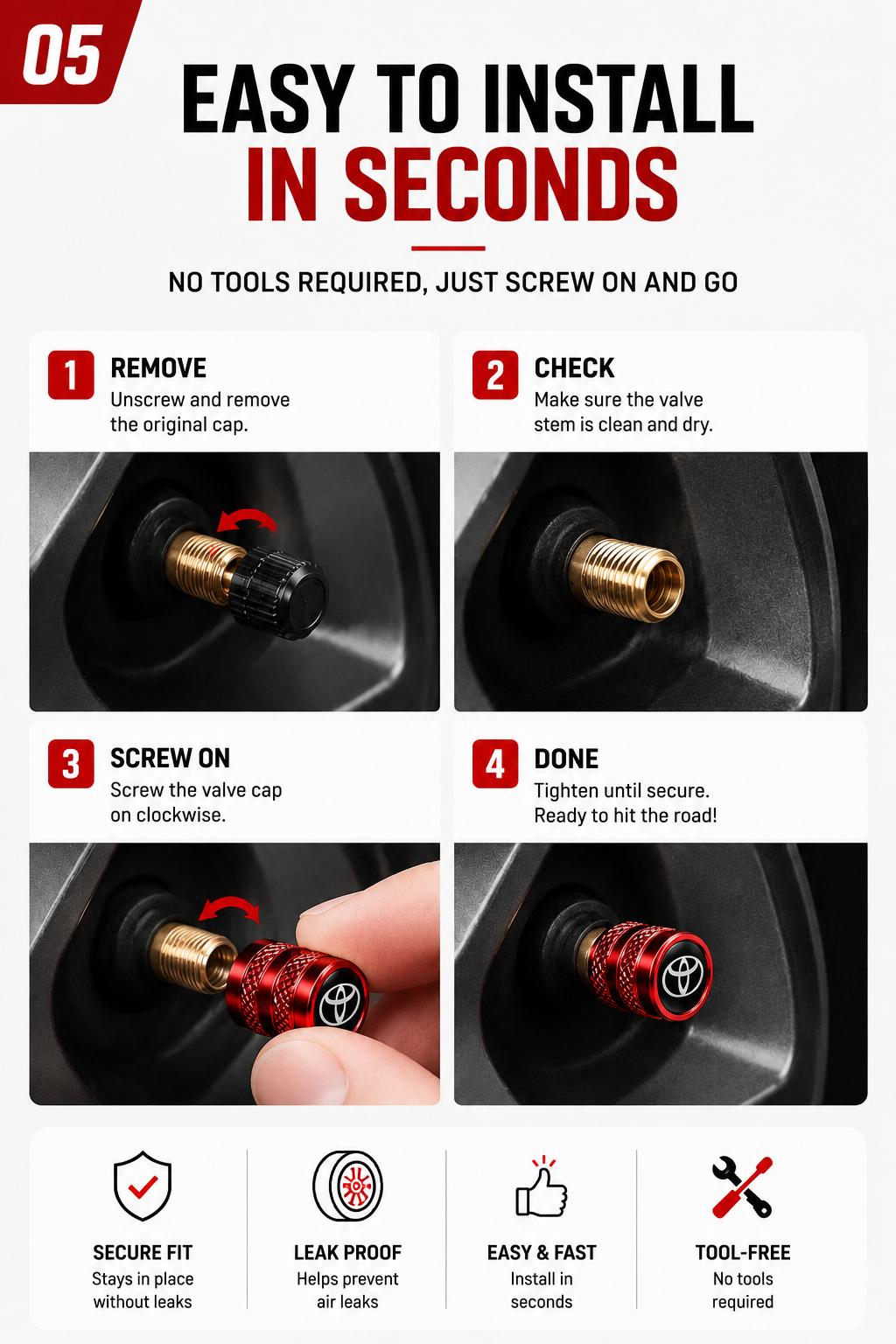 5Pcs Premium Universal Tire Valve Stem Caps with Logo, Leakproof Corrosion Resistant Wheel Air Valve Dust Covers, Easy Install Waterproof Dustproof Tire Valve Protectors Fit for Most Car Truck SUV Sedan Pickup Auto Exterior Accessories