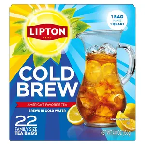 Lipton Cold Brew Iced Tea Bags, Family Size Zero Calories, Easy-To-Make with no boiling needed, 22 Total Tea Bags