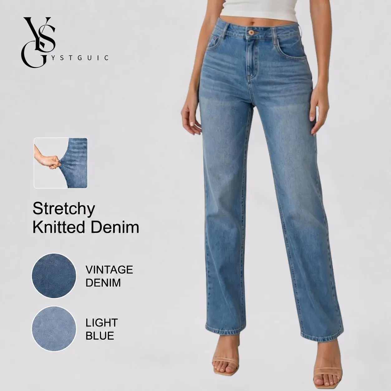 Womens Straight Leg Jeans Mid Waisted Stretchy Denim Pants | Flex Denim,Regular Fit,5-Pockets,Trendy Casual,Loose Denim Trouser Womenswear Vintage Denim