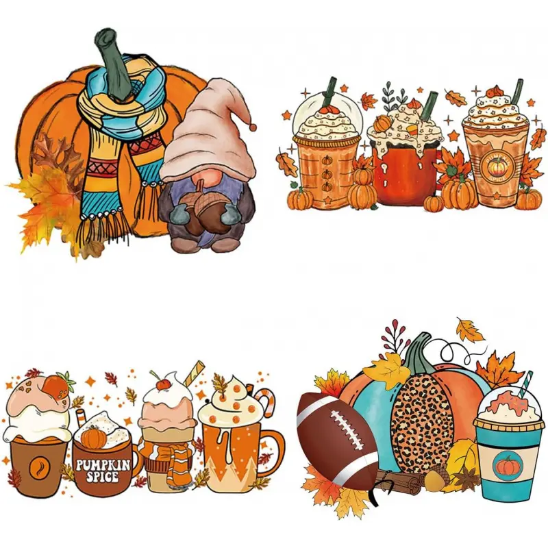 4 Sheets Fall Iron on Transfers Iron on Patches Pumpkin Gnome Maple Leaf Design Heat Transfer Vinyl Sticker Autumn Thanksgiving Washable Thermal Transfer Appliques for T-Shirt Clothing DIY Craft Decor