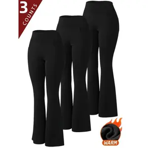 Women's Thermal Yoga Leggings 3-Pack - High Waist Fleece Lined with Flare Leg Design | Quick Dry Compression Fit for Gym, Workouts & Daily Athleisure Wear