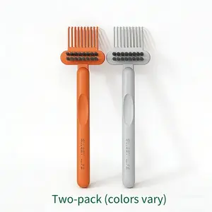 Comb & Hairbrush Cleaner Set (2 Count) — Dual-Tool Mini Rake/Bristle Brushes to Remove Hair, Dust & Product Build-Up from Combs & Brushes — Portable, Reusable, Professional or Home Use Care