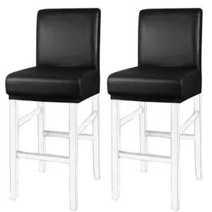 PiccoCasa 2Pcs Waterproof Bar Stool Covers, Faux Leather Pub Counter Height Side Chair Covers with Elastic Band Black