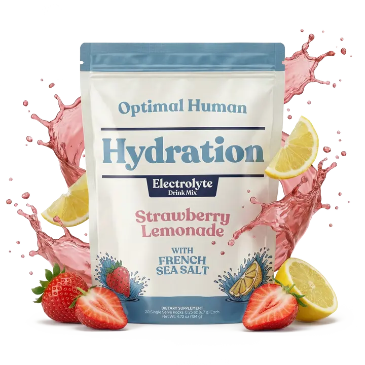 Optimal Human Hydration Electrolyte Powder Packets - Zero Sugar Drink Mix with French Sea Salt, Magnesium, Potassium & Vitamin C - Strawberry Lemonade & Lemon Lime - Keto, Vegan, Non-GMO - 20 Stick Packs for Athletes & Everyday Hydration