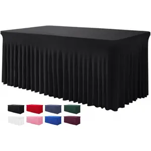 Table Skirts for Rectangle Tables 4ft/5ft/6ft/8ft - 1 Pack Dustproof Polyester Tablecloths and Skirt, Wrinkle Resistant Ruffles Elastic Cover for Banquets, Weddings, Events, Parties, Party Decor