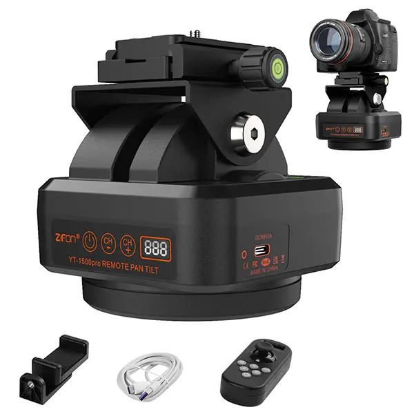 YT-1500 Pro Aluminium Alloy Auto Motorized Rotating Panoramic Gimbal Stabilizer - Mobile/Camera Tripod Head with Remote Control, AI Follow, Live Function, 2kg Load, Polycarbonate Parts, AAA Battery-Powered for Filming Setup & Picture Capture